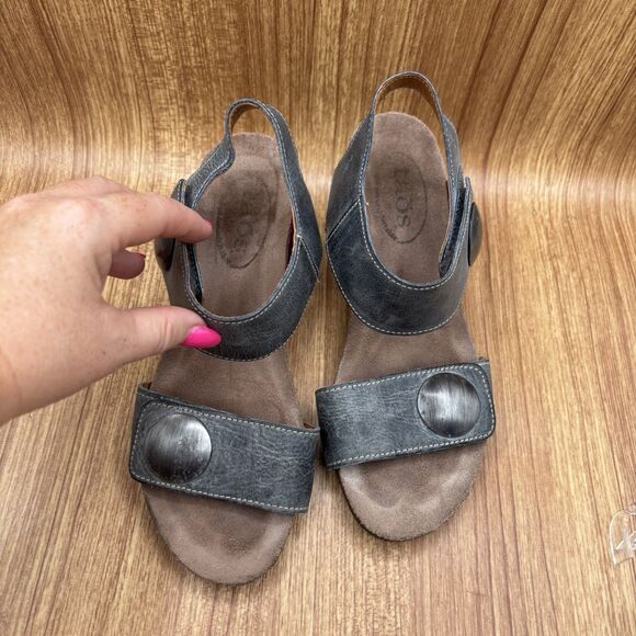 Taos Carousel Wedge Sandals Women's Size EU 36 US 5-5.5 Gray Steel Blue Leather - Picture 7 of 9